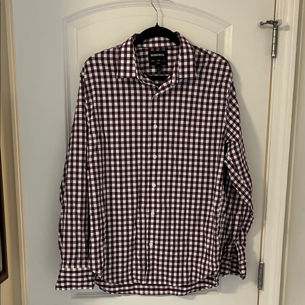 Bonobos Maroon and White Checkered Men's Shirt